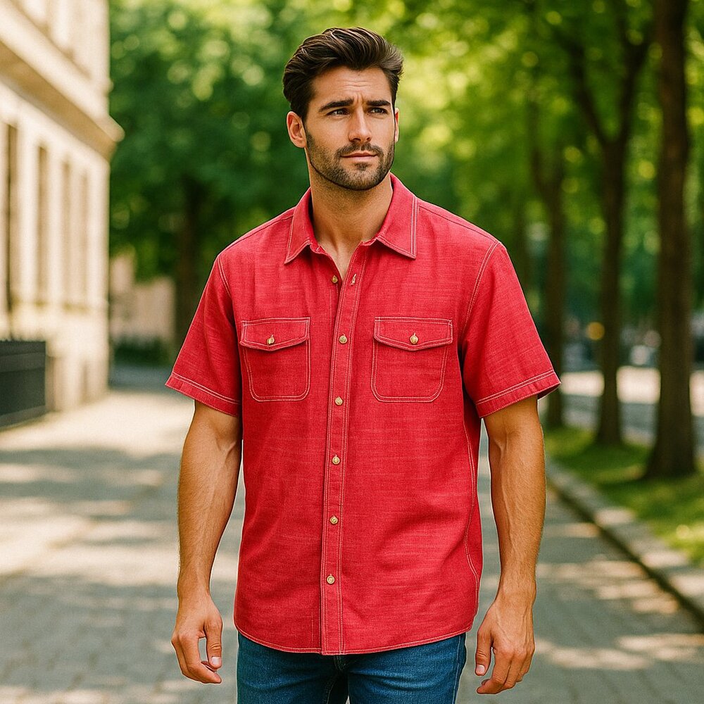 WOOLRICH Men XL/EG Red/White Button Chest Pocket Short Sleeve Outdoor Y2K Shirt